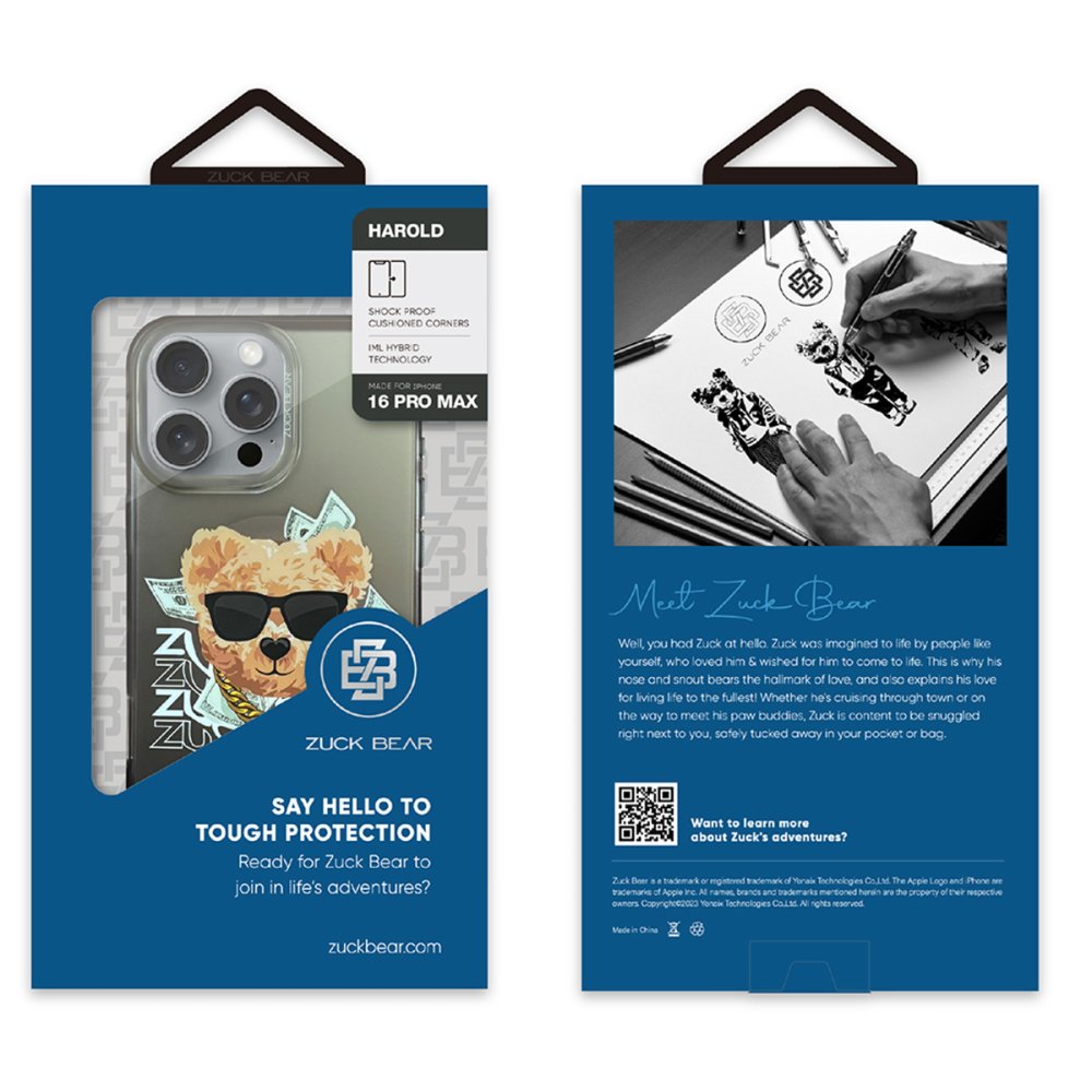 Husa MagSafe Zuck Bear pentru Iphone 16 - Protectie Premium - Design Harold Mag Negru - 1 | YEO
